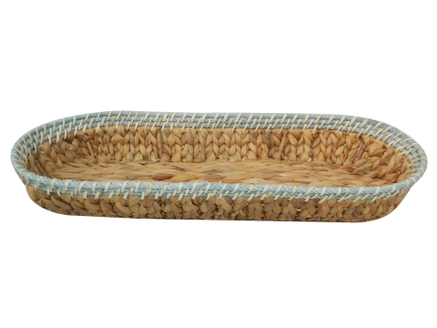 Water hyacinth bread basket with rope rim oval